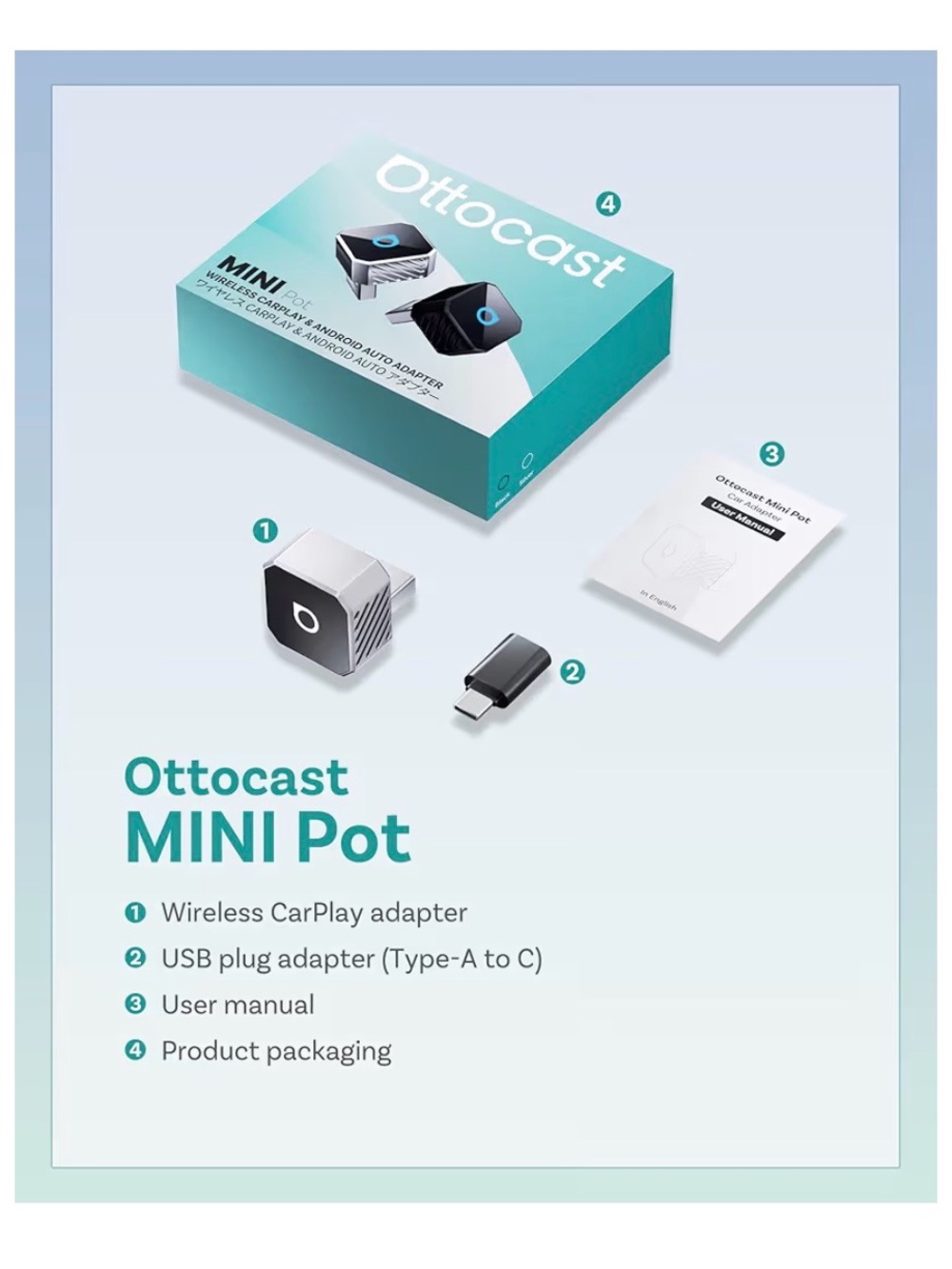 OTTOCAST Mini 3.0 Wireless CarPlay/Android Auto Adapter - Silver - Picture 6 of 7